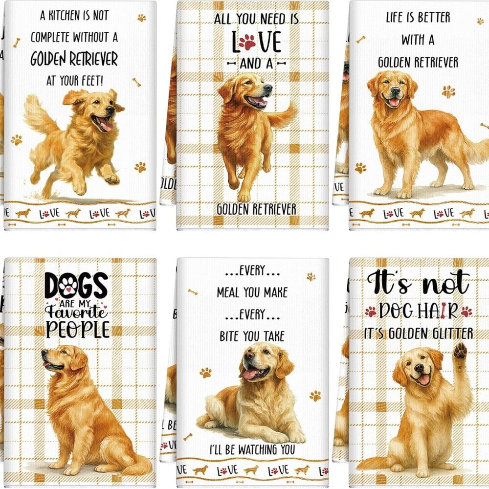 6 Pcs Golden Retriever Kitchen‎ Towel Set Dishtowels